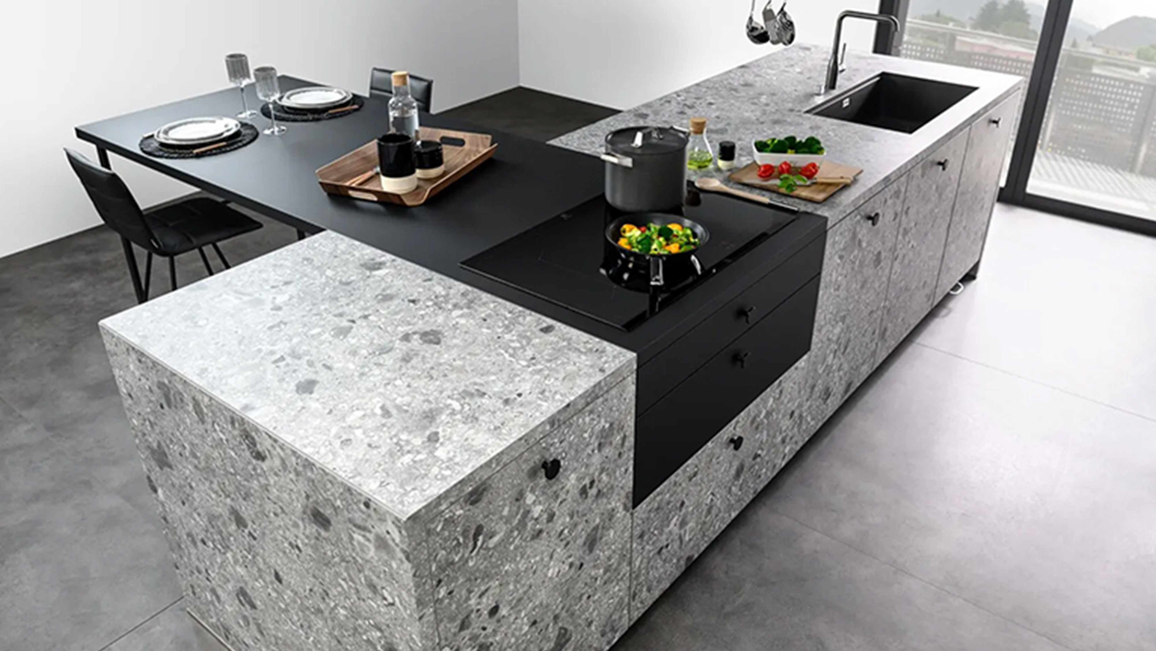 White & navy blue modern kitchen
